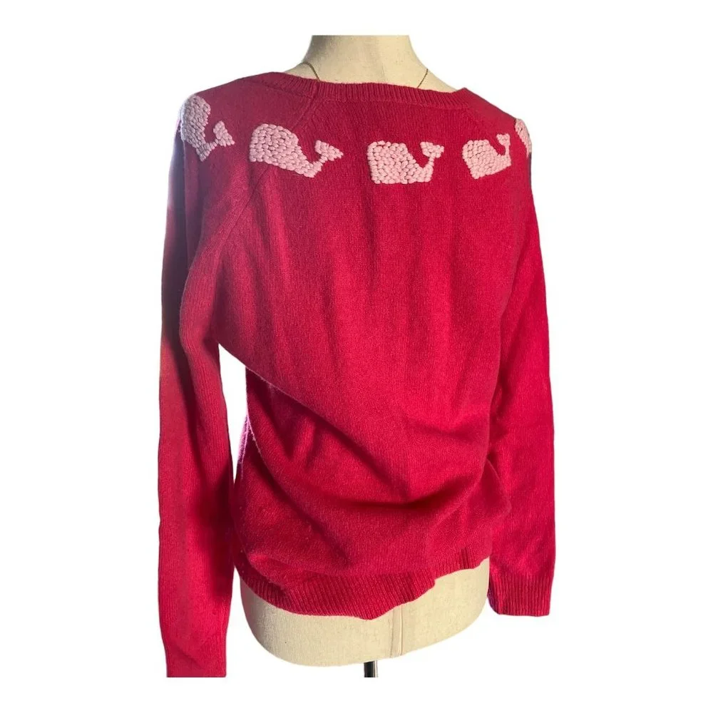 Womens Vineyard Vines Sweater Medium -Pink Whale Logo Soft Comfy 100% Lambswool - Picture 7 of 12